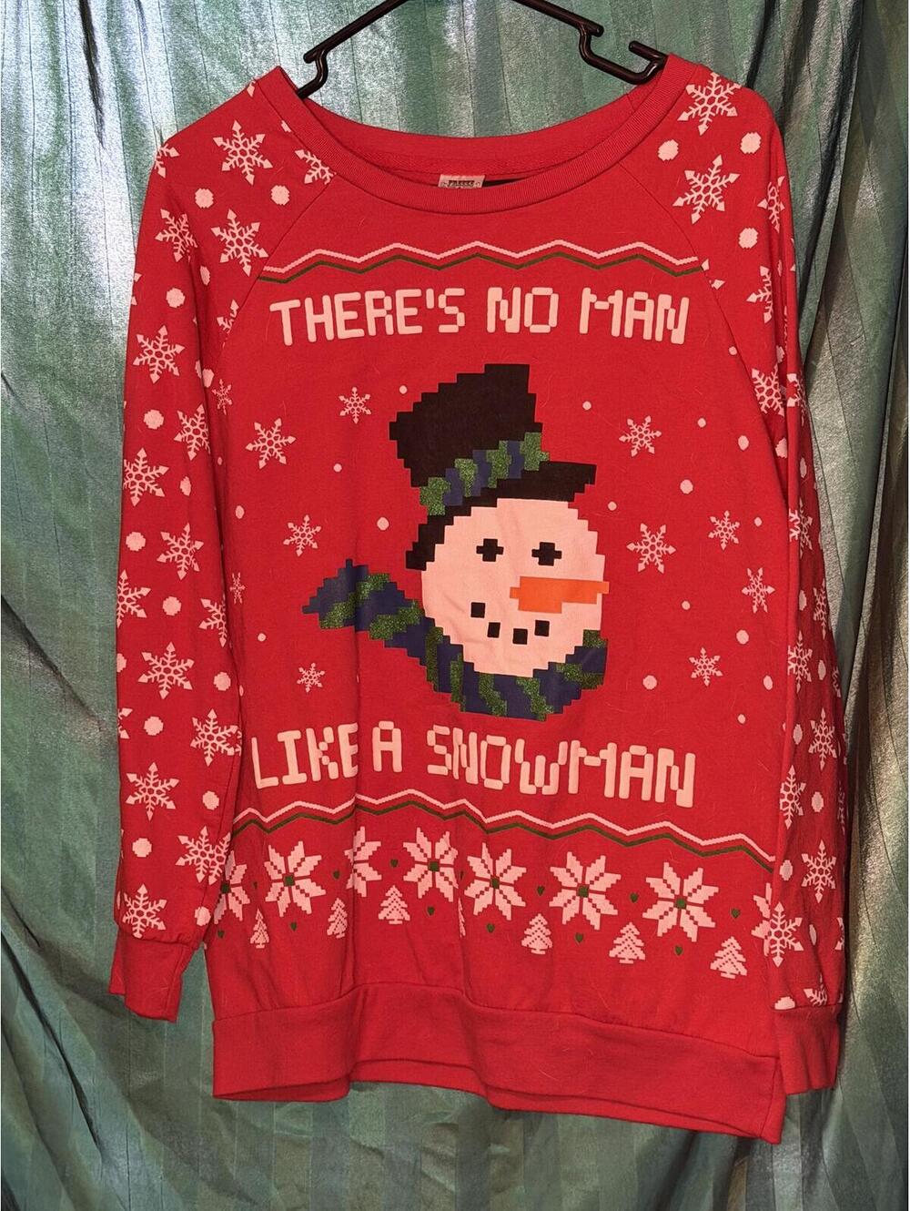 Red Christmas Snowman Sweater with Snowflake Pattern